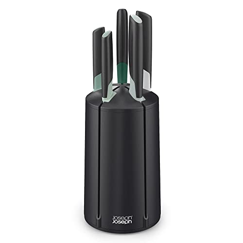 Joseph Joseph Elevate Messer-Set, 5-teilig mit drehbarem Messerblock, japanischer Edelstahl – Salbeigrün und Schwarz von Joseph Joseph
