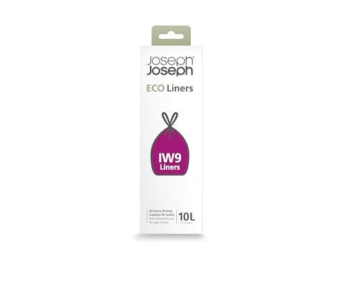 Joseph Joseph 30153 Eco IW9 Recycelte Müllbeutel, Küchen-/Badezimmer-Abfallsäcke, Zugband-Verschluss, Extra Stark, 20er-Pack, 10 liters, Grau von Joseph Joseph