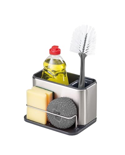 Joseph Joseph Surface - Utensilientöpfe Spülbeckenablage, Utensilientöpf mit Schwamm, Bürste und Spülmittelhalter, Edelstahl, Grau von Joseph Joseph