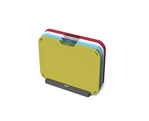 Joseph Joseph Duo Icon 4-teiliges, farbcodiertes Schneidebrett-Set mit Aufbewahrungsständer, Multicolour von Joseph Joseph