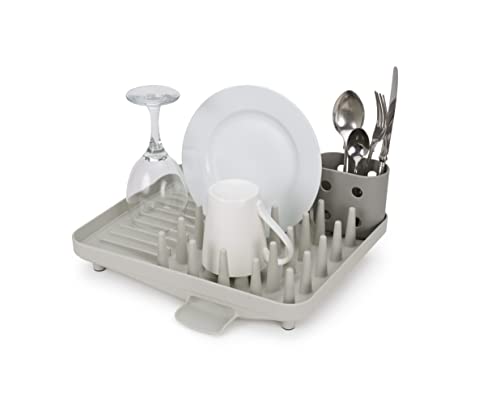 Joseph Joseph Duo Kompaktes Geschirrabtrockengestell, Abtropfgestell für Küchengeschirr mit Utensilientopf und Abtropfstutzen, Grau von Joseph Joseph