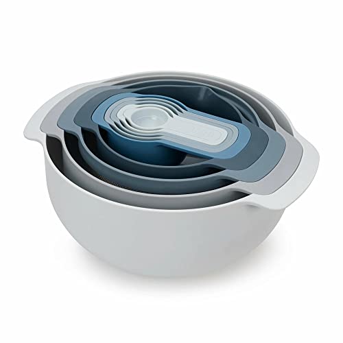 Joseph Joseph Nest 9 Plus 9-Pièces, set emboîtable avec bol de mélange grand et petit, passoire, tamis, 5 tasses à mesurer, couleur ciel von Joseph Joseph