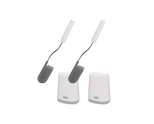 Joseph Joseph Flex Lite - 2er-Pack Silikon-Toilettenbürste mit schlankem Haltegriff, flexibel, tropffreier, verstopfungsfreier Kopf, ABS, Stainless-Steel, weiß/grau von Joseph Joseph
