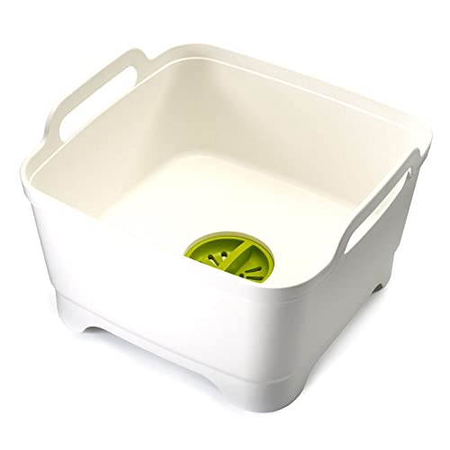 Joseph Joseph Wash & Drain - Kitchen Spülschüssel, Abwaschschüssel mit Griffen und Ablaufstopfen, 9 Liter - Weiß/Grün von Joseph Joseph