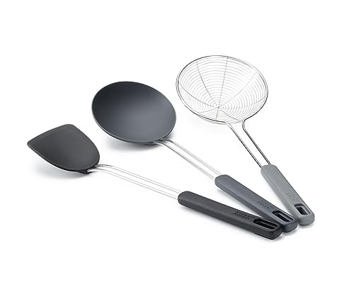 Joseph Joseph Nest Fusion 3-teiliges Silikon Edelstahl Wok Zubehör Set, Pfannenwender, Löffel und Skimmer, BPA frei, Hitzebeständig, Antihaftbeschichtet Koch Utensilien von Joseph Joseph