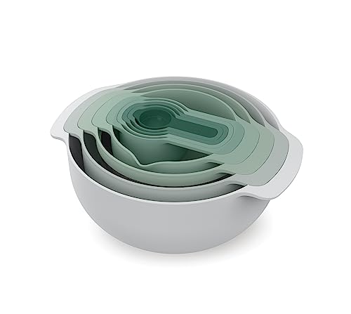 Joseph Joseph Nest 9 Plus, 9-teiliges kompaktes Lebensmittelzubereitungsset mit Rührschüsseln, Messbechern, Sieb und Sieb, Editions Range, Salbeigrün, Grün von Joseph Joseph