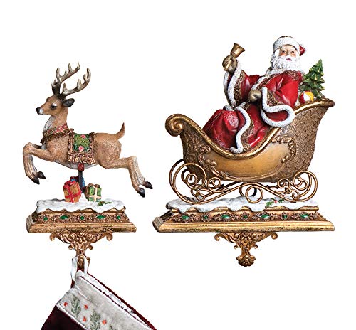 Set of 2 Joseph's Studio Santa Claus and Reindeer Christmas Stocking Holders by Roman von Joseph's Studio