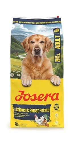 JOSERA Adult Huhn & Süßkartoffel (1 x 12,5 kg) | Premium Trockenfutter für ausgewachsene & sportliche Hunde mittlerer & großer Rassen | mit Erbse & ohne Kartoffel | getreidefrei | 1er Pack von Josera