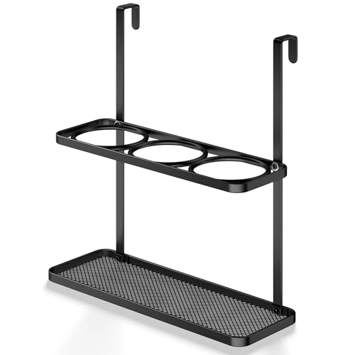 Josmimic 3-in-1-Haar-Werkzeug-Organizer für Trockner, Glätteisen und Lockenstab – Multi-Platzierungs-Design, Befestigung an Schranktür und Tischplatte (schwarzer quadratischer Rahmen) von Josmimic