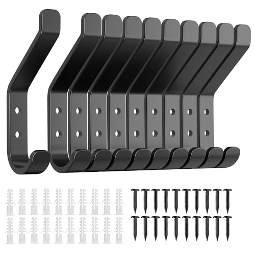 Garderobenhaken 10-Stück, kleiderhaken Schwarz zum Schrauben, Wandhaken für Garderobe, Jacken, Hut, Metall Haken für Schlafzimmer, Wohnzimmer, Badezimmer, Kleiderschrank, 10CM von Josmimic
