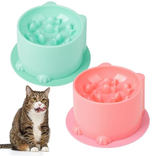 2Stück Anti Schling Napf Katze Erhöht, Antischlingnapf Mit Anti Rutsch Matte für Katzen und Kleine Hunde, Slow Feeder für Nassfutter von Jostift