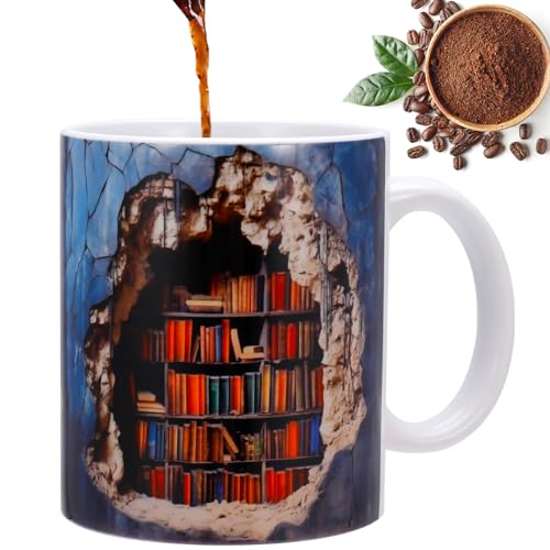 Jostift 3D Bookshelf Mug, 3D-Keramik-Bücherregal-Kaffeetasse, 350ml Becher Bibliotheksregal Tasse, Bücherregal Tasse Kaffeebecher für Buchliebhaber(Blau) von Jostift