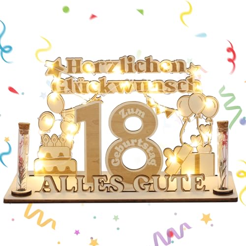 Jostift Geldgeschenk 18. Geburtstag, Holz-Schild Gästebuch 18 Geburtstag mit LED Lichterkette, Holz 18.Geburtstag Deko Mädchen Junge, Kreatives Geldgeschenke zum Jubiläum von Jostift