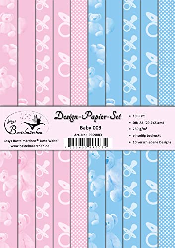 Design-Papier-Set 10 Blatt A4 250g Scrapbooking Motiv Baby Geburt 003, PES9003 von Josys Bastelmärchen
