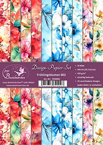 Design-Papier-Set 20 Blatt A4 250g/m² Scrapbooking Frühlingsblumen 002, PES9002 von Josys Bastelmärchen