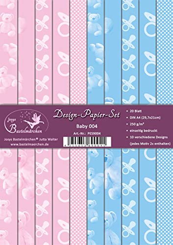 Design-Papier-Set 20 Blatt A4 250g Scrapbooking Motiv Baby Geburt 004, PES9004 von Josys Bastelmärchen
