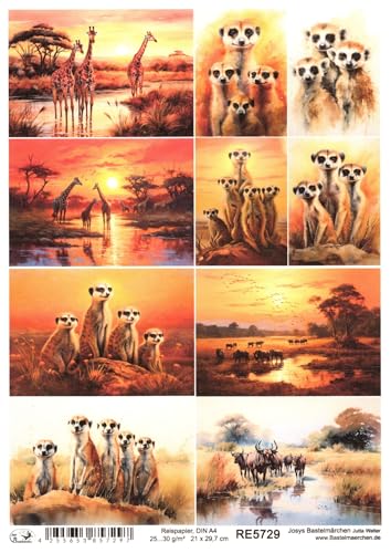 Josys Bastelmärchen Reispapier A4 Strohseide Afrika Giraffe Erdmännchen GNU Wasserstelle RE5729 von Josys Bastelmärchen