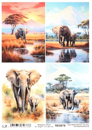 Josys Bastelmärchen Reispapier A4 Strohseide Afrika Savanne Landschaft Elefant Elefanten RE5678 von Josys Bastelmärchen