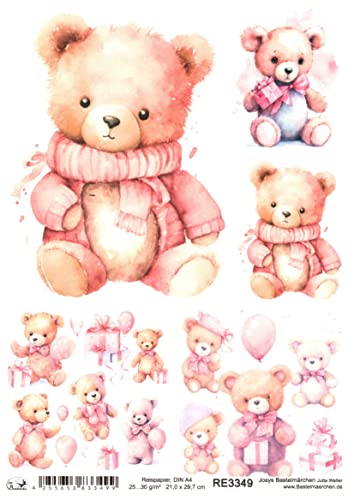 Josys Bastelmärchen Reispapier A4 Strohseide Decoupage Baby Kindergeburtstag rosa Mädchen RE3349 von Josys Bastelmärchen