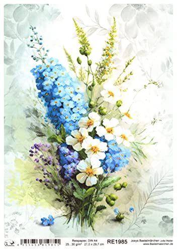 Josys Bastelmärchen Reispapier A4 Strohseide Decoupage Blaue Blumen Blüten Vergissmeinnicht RE1985 von Josys Bastelmärchen