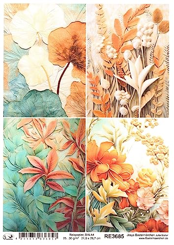 Josys Bastelmärchen Reispapier A4 Strohseide Decoupage Blumen Relief Blumenmuster Hintergrund RE3685 von Josys Bastelmärchen