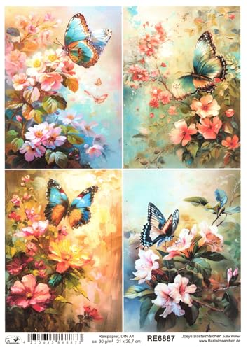 Josys Bastelmärchen Reispapier A4 Strohseide Decoupage Bunte Blumen Schmetterling Blüten RE6887 Josys Bastelmärchen Reispapier A4 Strohseide Decoupage Bunte Blumen Schmetterling Blüten RE6887 von Josys Bastelmärchen