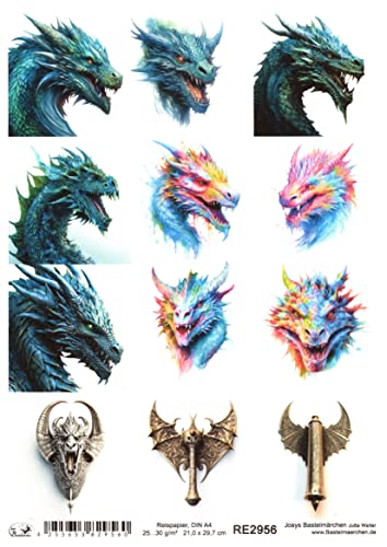 Josys Bastelmärchen Reispapier A4 Strohseide Decoupage Drache Drachen Dragon mystisch Fantasy RE2956 Josys Bastelmärchen Reispapier A4 Strohseide Decoupage Drache Drachen Dragon mystisch Fantasy RE2956 von Josys Bastelmärchen