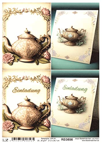 Josys Bastelmärchen Reispapier A4 Strohseide Decoupage Einladung zum Tee Einladungskarte RE0856 von Josys Bastelmärchen