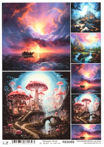 Josys Bastelmärchen Reispapier A4 Strohseide Decoupage Fantasy Landschaft Schloss RE6069 von Josys Bastelmärchen