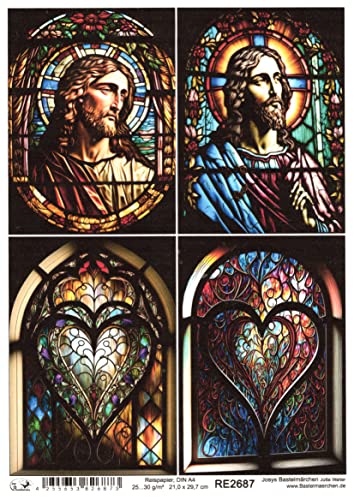 Josys Bastelmärchen Reispapier A4 Strohseide Decoupage Glaskunst Fenster Tiffany Kirche Jesus RE2687 von Josys Bastelmärchen