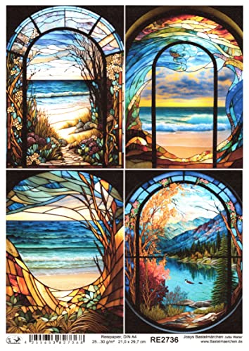 Josys Bastelmärchen Reispapier A4 Strohseide Decoupage Glaskunst Fenster Tiffany Strand Meer RE2736 von Josys Bastelmärchen