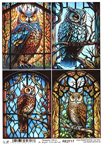 Josys Bastelmärchen Reispapier A4 Strohseide Decoupage Glaskunst Fenster Tiffany Uhu Eule RE2717 von Josys Bastelmärchen