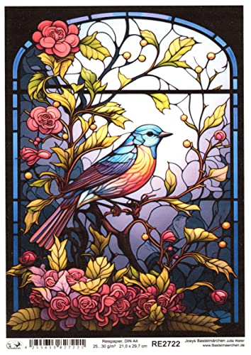 Josys Bastelmärchen Reispapier A4 Strohseide Decoupage Glaskunst Fenster Tiffany Vogel Vögel RE2722 von Josys Bastelmärchen