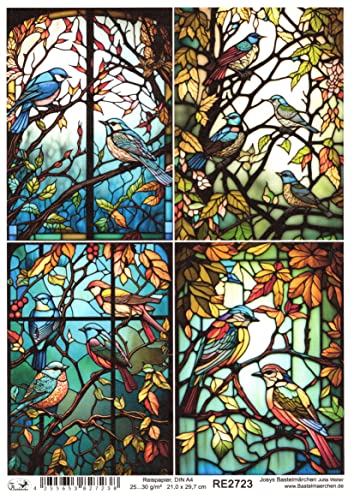 Josys Bastelmärchen Reispapier A4 Strohseide Decoupage Glaskunst Fenster Tiffany Vogel Vögel RE2723 von Josys Bastelmärchen