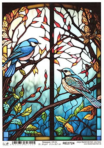 Josys Bastelmärchen Reispapier A4 Strohseide Decoupage Glaskunst Fenster Tiffany Vogel Vögel RE2724 von Josys Bastelmärchen