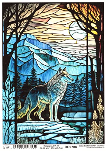 Josys Bastelmärchen Reispapier A4 Strohseide Decoupage Glaskunst Fenster Tiffany Wolf RE2706 von Josys Bastelmärchen