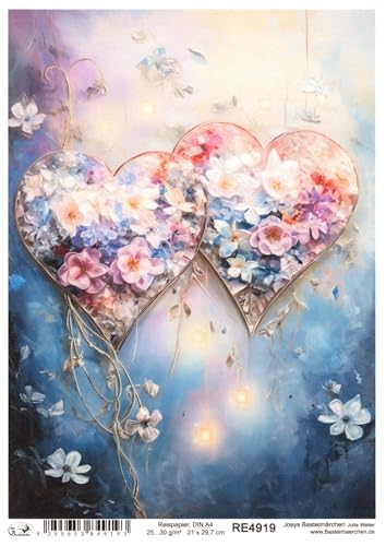 Josys Bastelmärchen Reispapier A4 Strohseide Decoupage Herzen Schmuck Silberhochzeit Liebe RE4919 von Josys Bastelmärchen