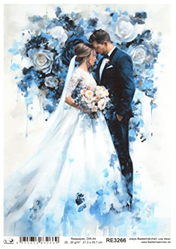 Josys Bastelmärchen Reispapier A4 Strohseide Decoupage Hochzeit heiraten Brautpaar RE3266 von Josys Bastelmärchen