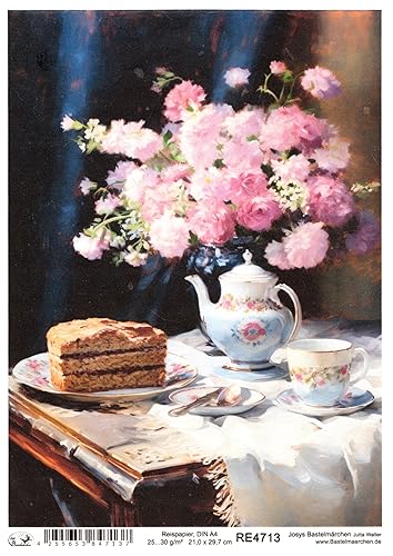 Josys Bastelmärchen Reispapier A4 Strohseide Decoupage Kaffee Tee Kuchen Blumen Vintage RE4713 von Josys Bastelmärchen