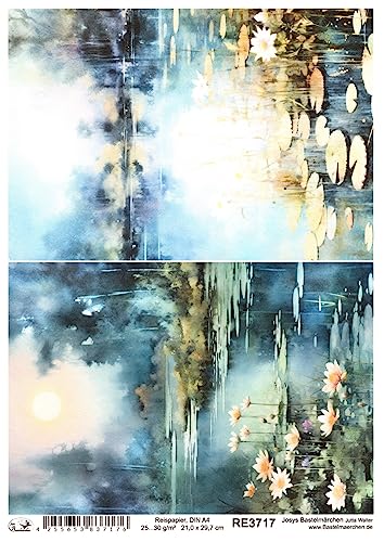 Josys Bastelmärchen Reispapier A4 Strohseide Decoupage Landschaft See Blumen Malerei Vintage RE3717 von Josys Bastelmärchen