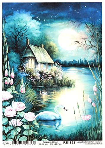 Josys Bastelmärchen Reispapier A4 Strohseide Decoupage Landschaft See Blumen Nacht Hütte Mond RE1853 Josys Bastelmärchen Reispapier A4 Strohseide Decoupage Landschaft See Blumen Nacht Hütte Mond RE1853 von Josys Bastelmärchen