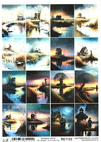Josys Bastelmärchen Reispapier A4 Strohseide Decoupage Landschaft See Moor Frühling Sommer RE1122 von Josys Bastelmärchen