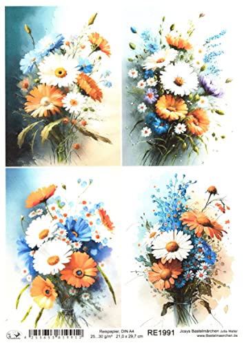 Josys Bastelmärchen Reispapier A4 Strohseide Decoupage Margeriten Blumen Blüten Strauß RE1991 Josys Bastelmärchen Reispapier A4 Strohseide Decoupage Margeriten Blumen Blüten Strauß RE1991 von Josys Bastelmärchen