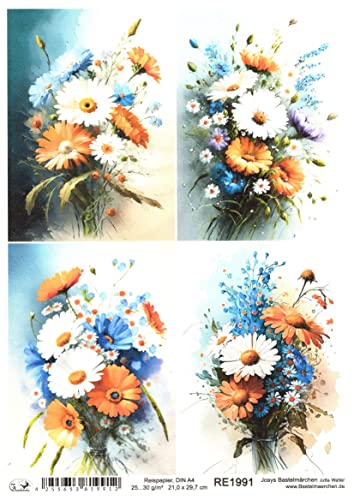 Josys Bastelmärchen Reispapier A4 Strohseide Decoupage Margeriten Blumen Blüten Strauß RE1991 von Josys Bastelmärchen