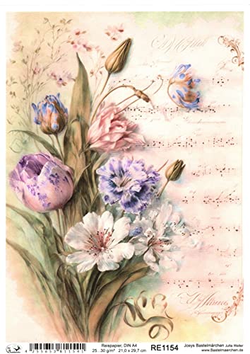 Josys Bastelmärchen Reispapier A4 Strohseide Decoupage Motiv Vintage Blumen Notenblatt RE1154 Josys Bastelmärchen Reispapier A4 Strohseide Decoupage Motiv Vintage Blumen Notenblatt RE1154 von Josys Bastelmärchen