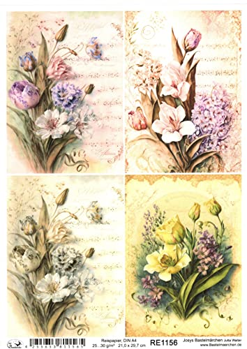 Josys Bastelmärchen Reispapier A4 Strohseide Decoupage Motiv Vintage Blumen Notenblatt RE1156 Josys Bastelmärchen Reispapier A4 Strohseide Decoupage Motiv Vintage Blumen Notenblatt RE1156 von Josys Bastelmärchen