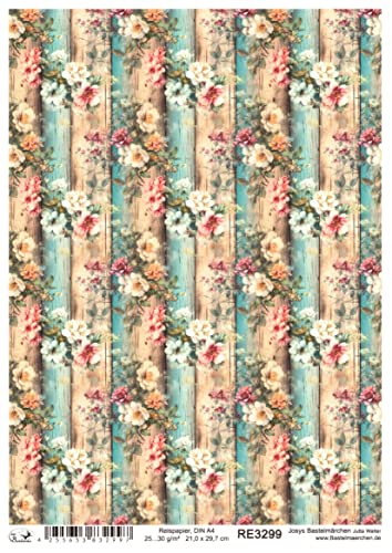 Josys Bastelmärchen Reispapier A4 Strohseide Decoupage Muster Holz Hintergrund Blumenmuster RE3299 von Josys Bastelmärchen