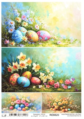 Josys Bastelmärchen Reispapier A4 Strohseide Decoupage Ostern Bunte Ostereier Blumen RE6620 von Josys Bastelmärchen