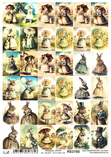 Josys Bastelmärchen Reispapier A4 Strohseide Decoupage Ostern Häsin Hase Kinder kleine Bilder RE0785 von Josys Bastelmärchen