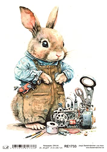 Josys Bastelmärchen Reispapier A4 Strohseide Decoupage Ostern Hase als Handwerker m. Werkzeug RE1733 Josys Bastelmärchen Reispapier A4 Strohseide Decoupage Ostern Hase als Handwerker m. Werkzeug RE1733 von Josys Bastelmärchen